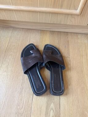 Vintage Donald J Pliner Brown Leather Slide Sandals
